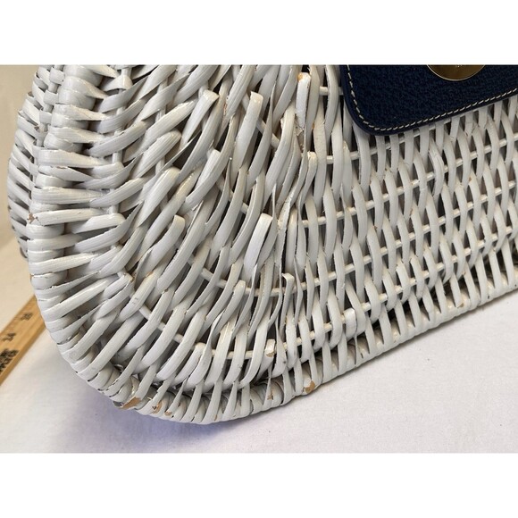 Kate Spade Ivory Navy SANTIAGO ALEK PLANTATION WICKER BAG Handbag - Picture 13 of 16
